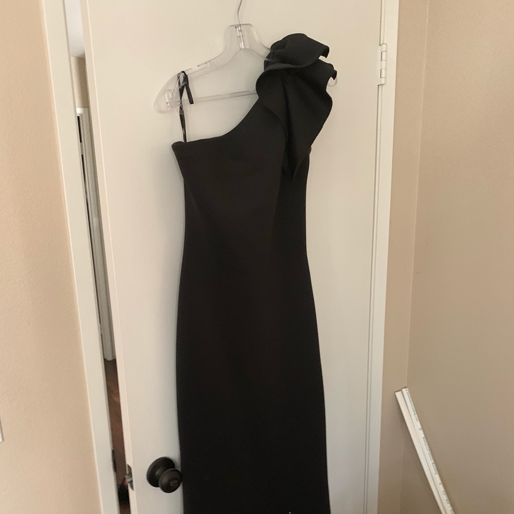 Jovani ruffled one shoulder evening gown